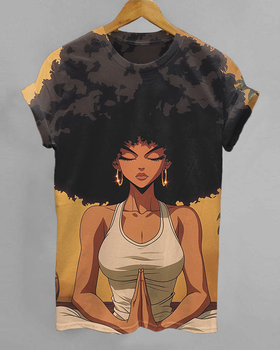 Afro Yoga Girl Crew Neck Short Sleeve T-shirt
