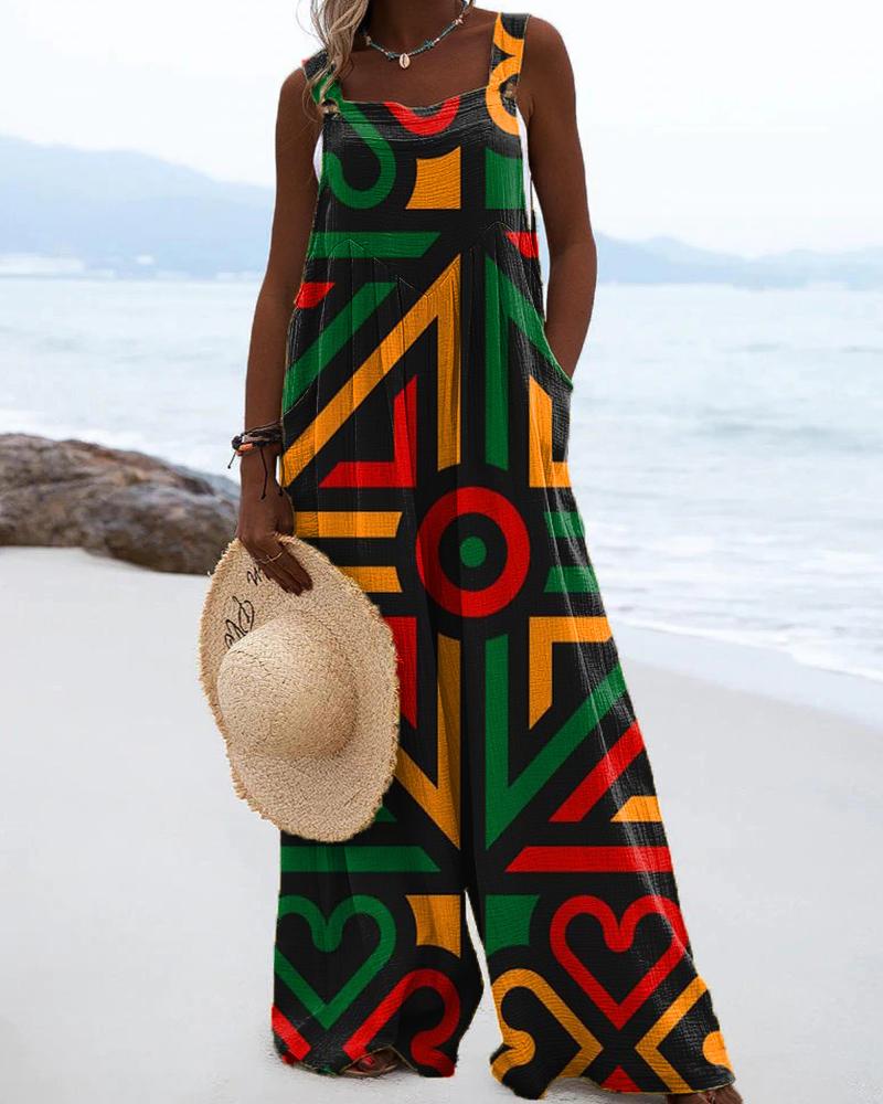 Black Ethnic Style Contrasting Print Jumpsuit