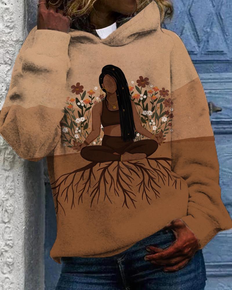 Sexy yoga black girl printed hoodie