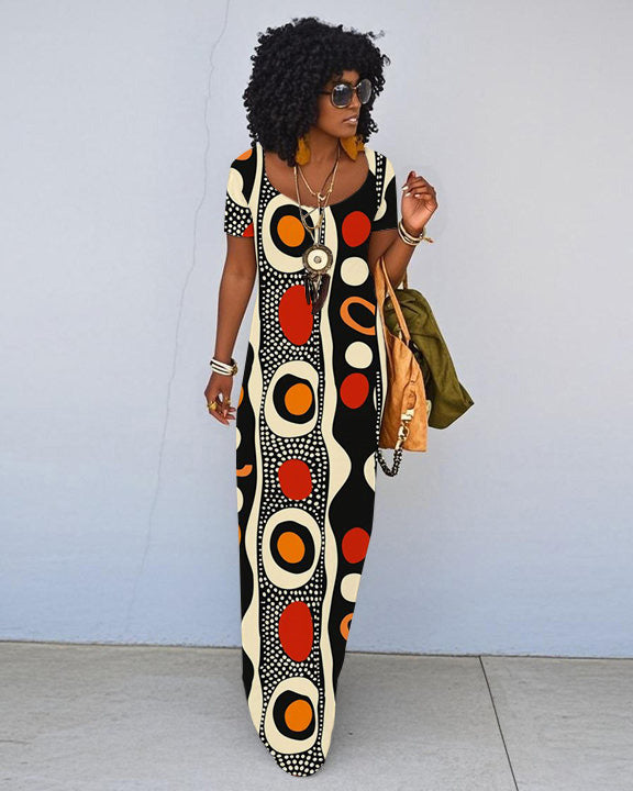 Exotic Prints Short Sleeve Crewneck Maxi Dress