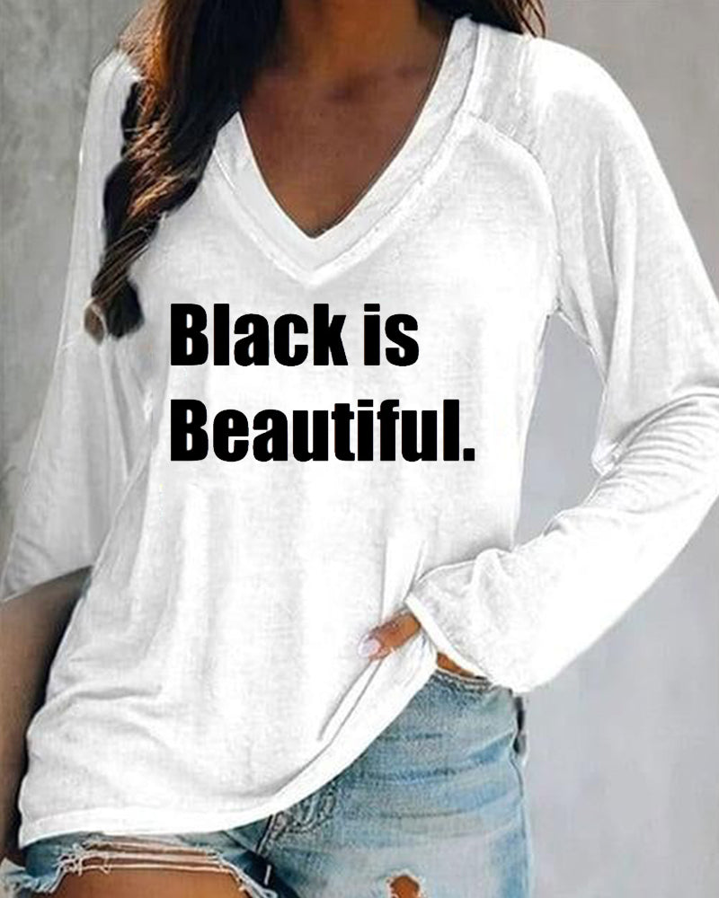 Black Is Beautiful Long Sleeve Crew Neck Top