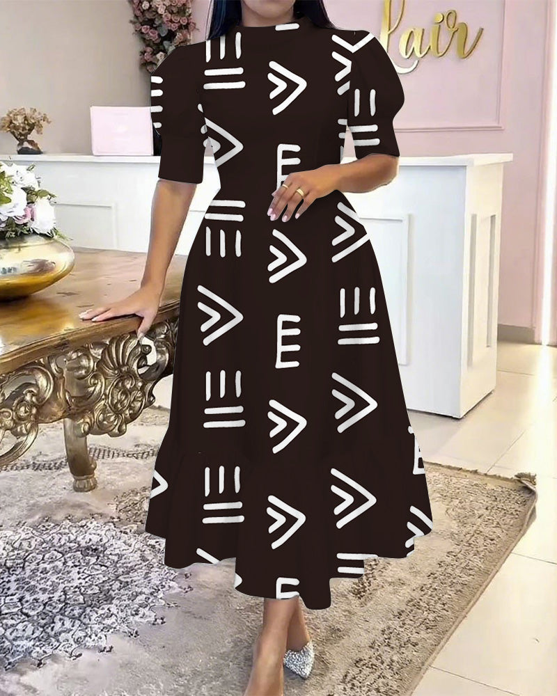 Ethnic Prints Puff-Sleeved Elegant Maxi Dress