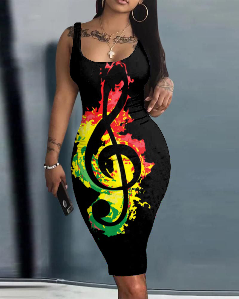 Reggae Music Symbols Bodycon Scoop Neck Mini Dress