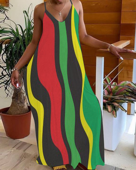 Color Reggae V-Neck Pocket Cami Dress