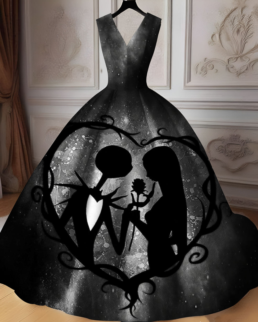 V-neck Halloween Fun Cartoons Graffiti Wedding Maxi Dress