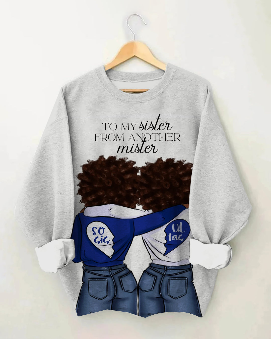 Blue & White Sorority Soul Sista Print Long Sleeve Sweatshirt