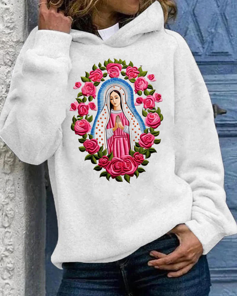 Women's Faith Christian Virgin Print Pocket Long Sleeve Hoodie