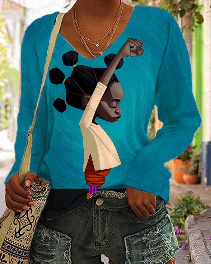 Black Little Girl Art Print Long Sleeved Top