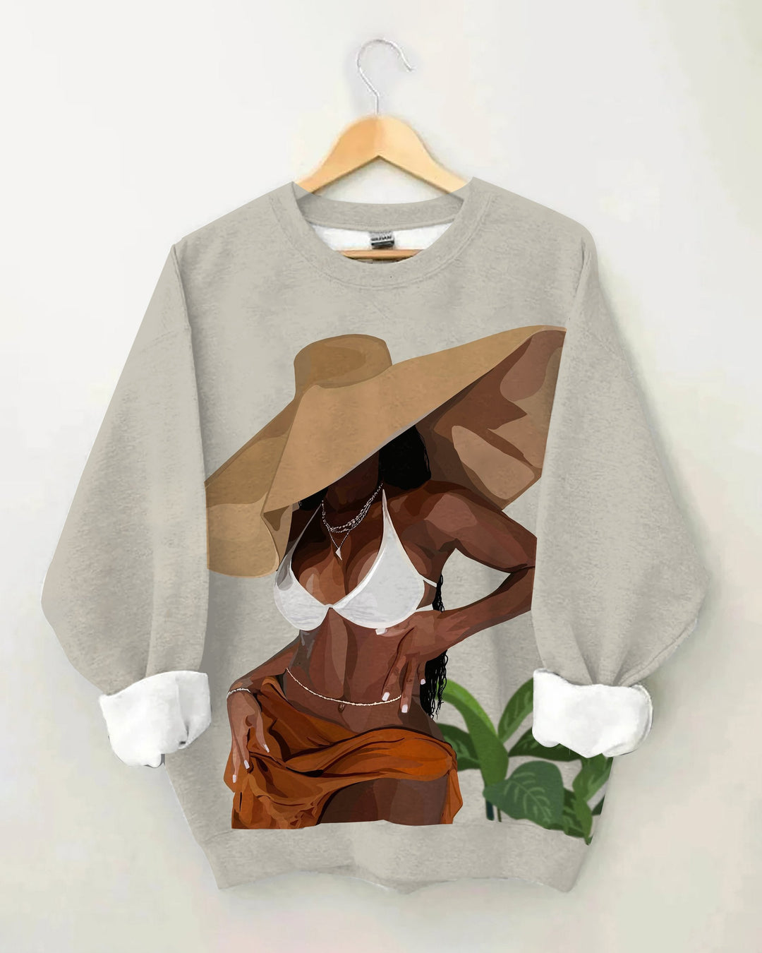 Sexy Slim Brown Girl Long Sleeve Sweatshirt