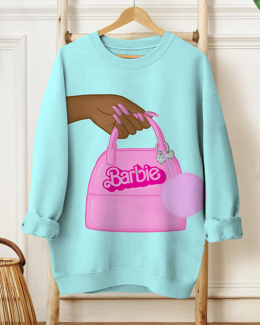 Women's Fashion Barbie Girl Handbag Print Long-sleeved Sweatshirt