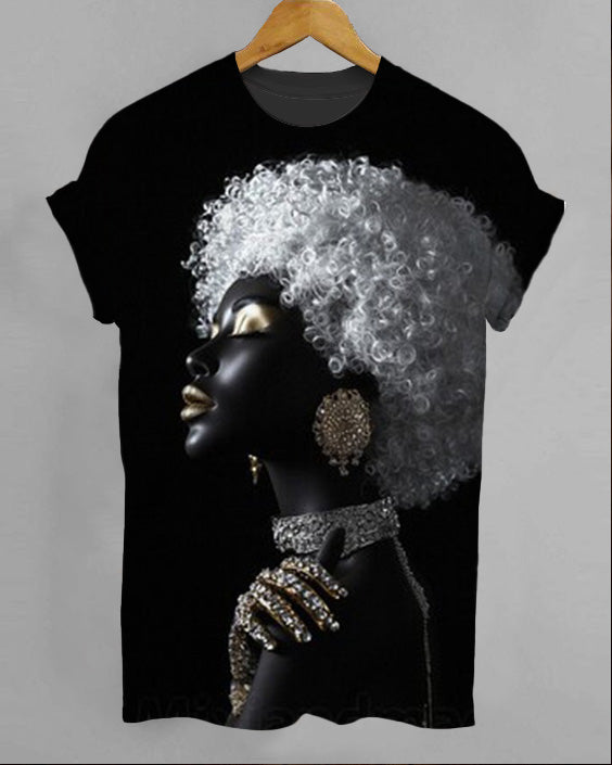 Art Portrait Illustration Print Crew Neck Short Sleeve T-Shirt