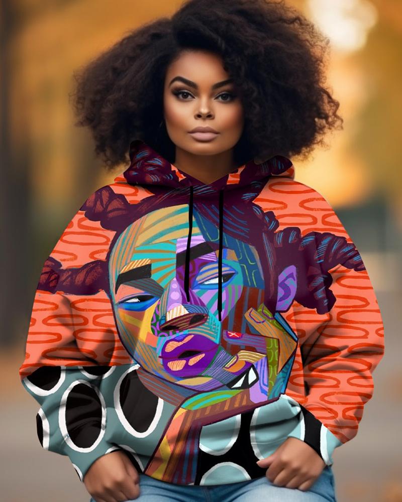 Cute Cartoon Black Girl Printed Hoodie