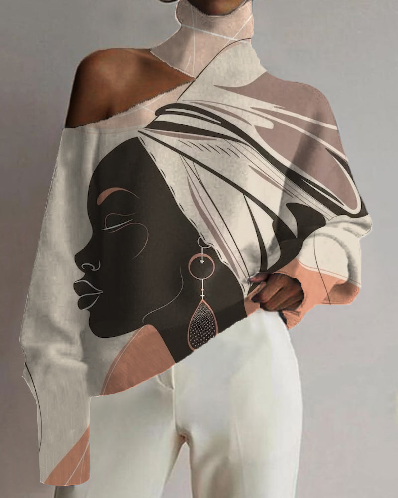 Black Personality Color Matching Art Hollow High Collar Women's Top