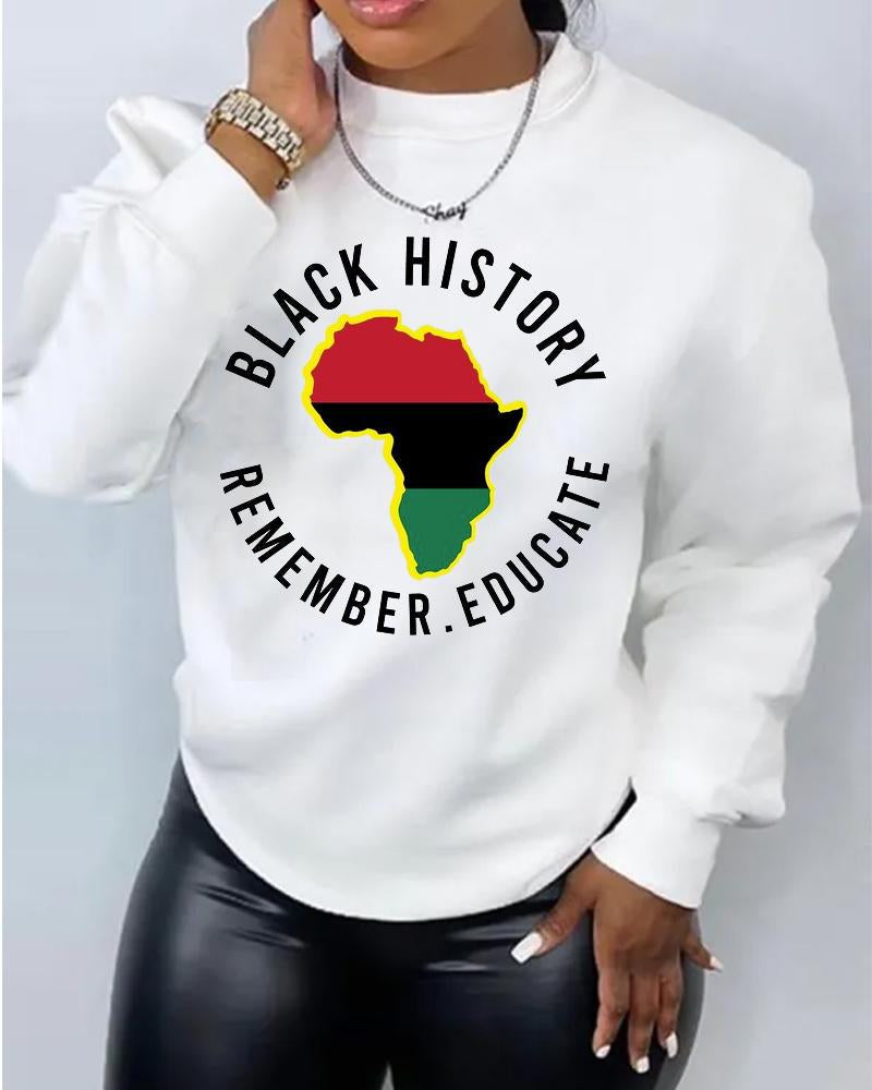 Black map letter printing round neck ladies sweater