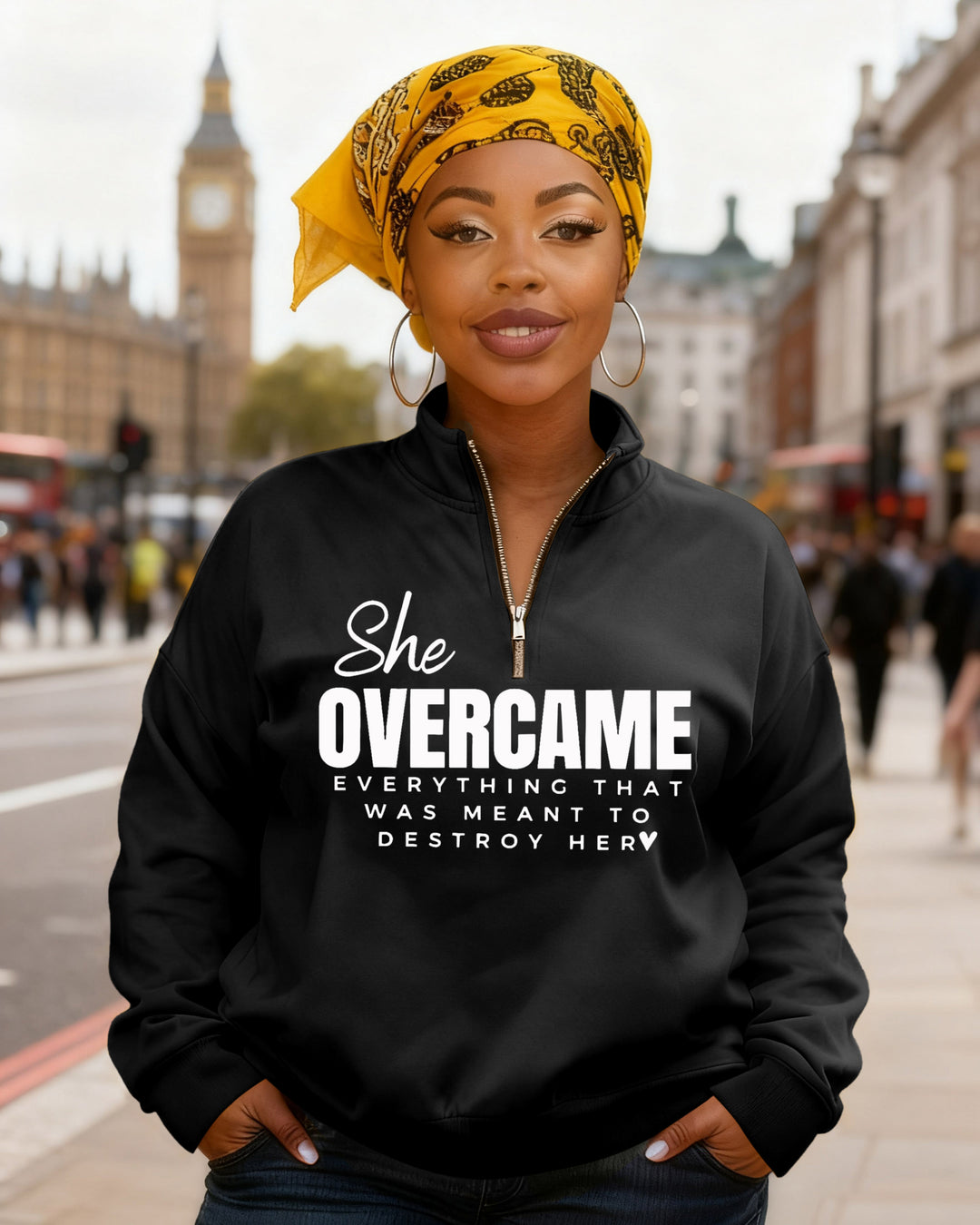 She Overcame Everything Stand Collar Zip Up Long Sleeve Sweatshirt