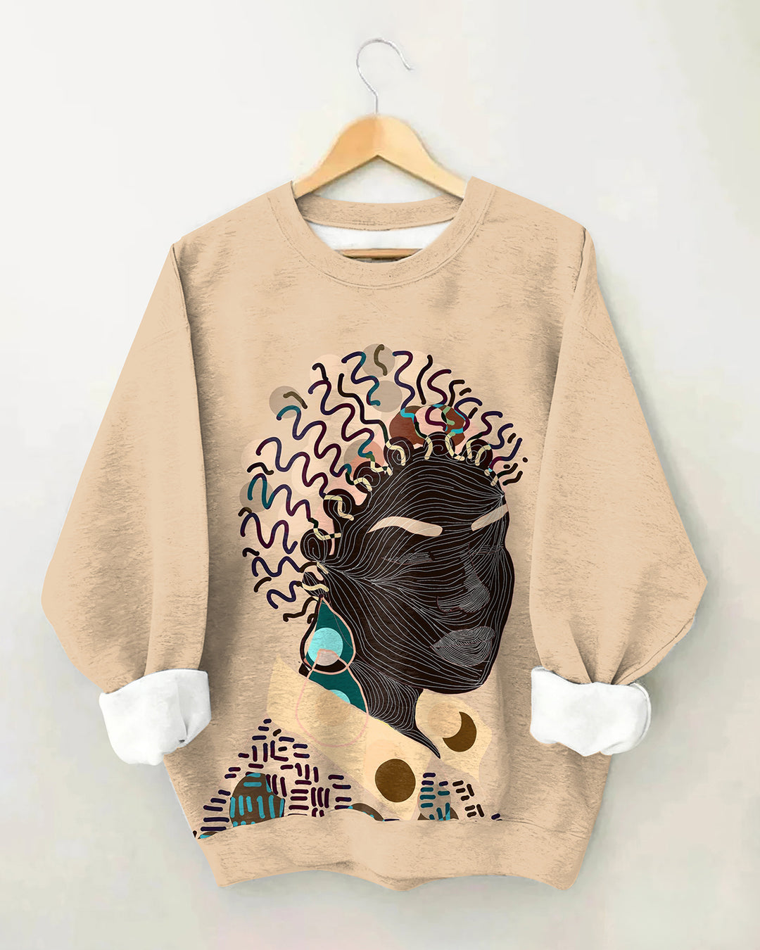 Black Woman Line Art Crewneck Long Sleeve Sweatshirt