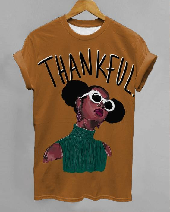 Color Contrast Art Alphabet Cartoon Black Girl Short Sleeve T-shirt