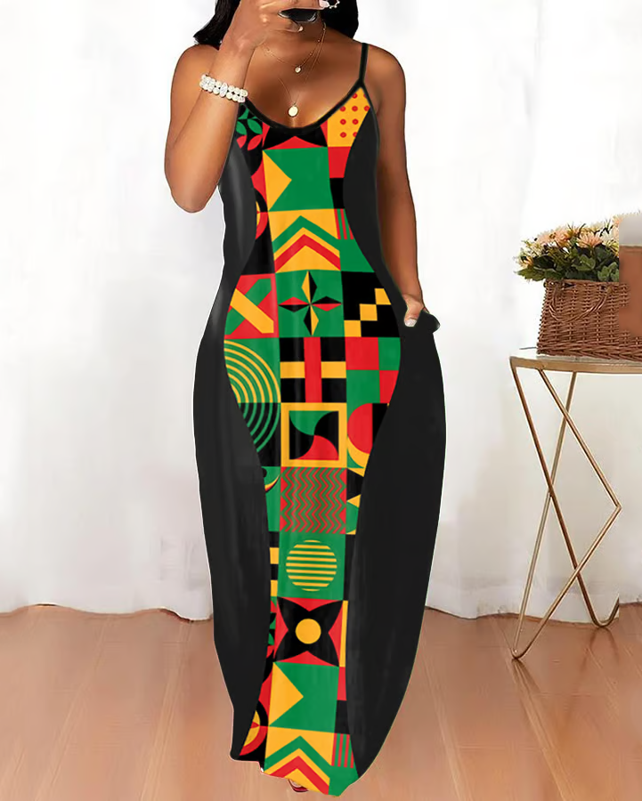 Sling Juneteenth Geometric Totem Pocket Maxi Dress