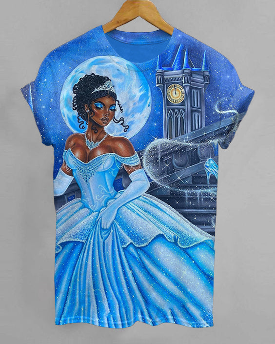 Black Princess Cartoon Crew Neck Short Sleeve T-shirt