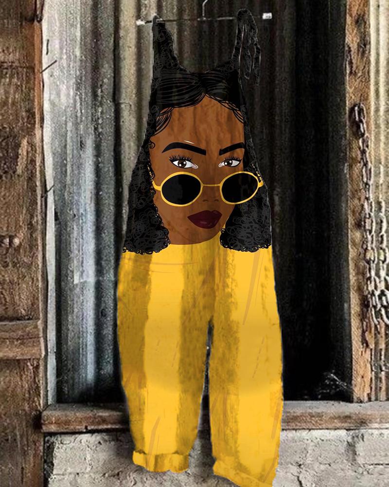 Black Explosive Head Girl Sunglasses Printed Women's Jumpsuit