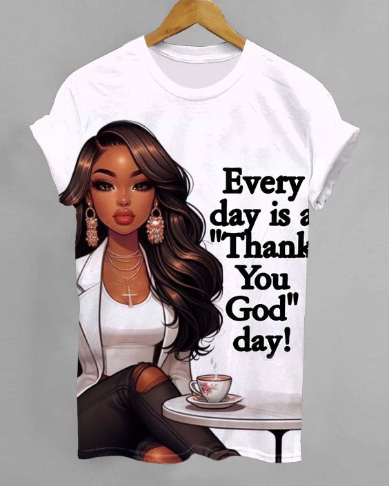 Thank You God Day Crew Neck Short Sleeve T-shirt