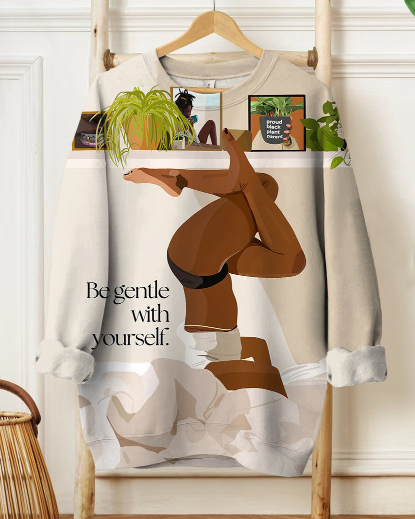 Fashion Begentle with Yourself Cartoon Print Long Sleeve Sweatshirt