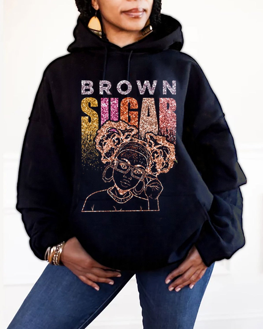 Brown Sugar Melanin Woman Sparkles Shine Brights Hoodie