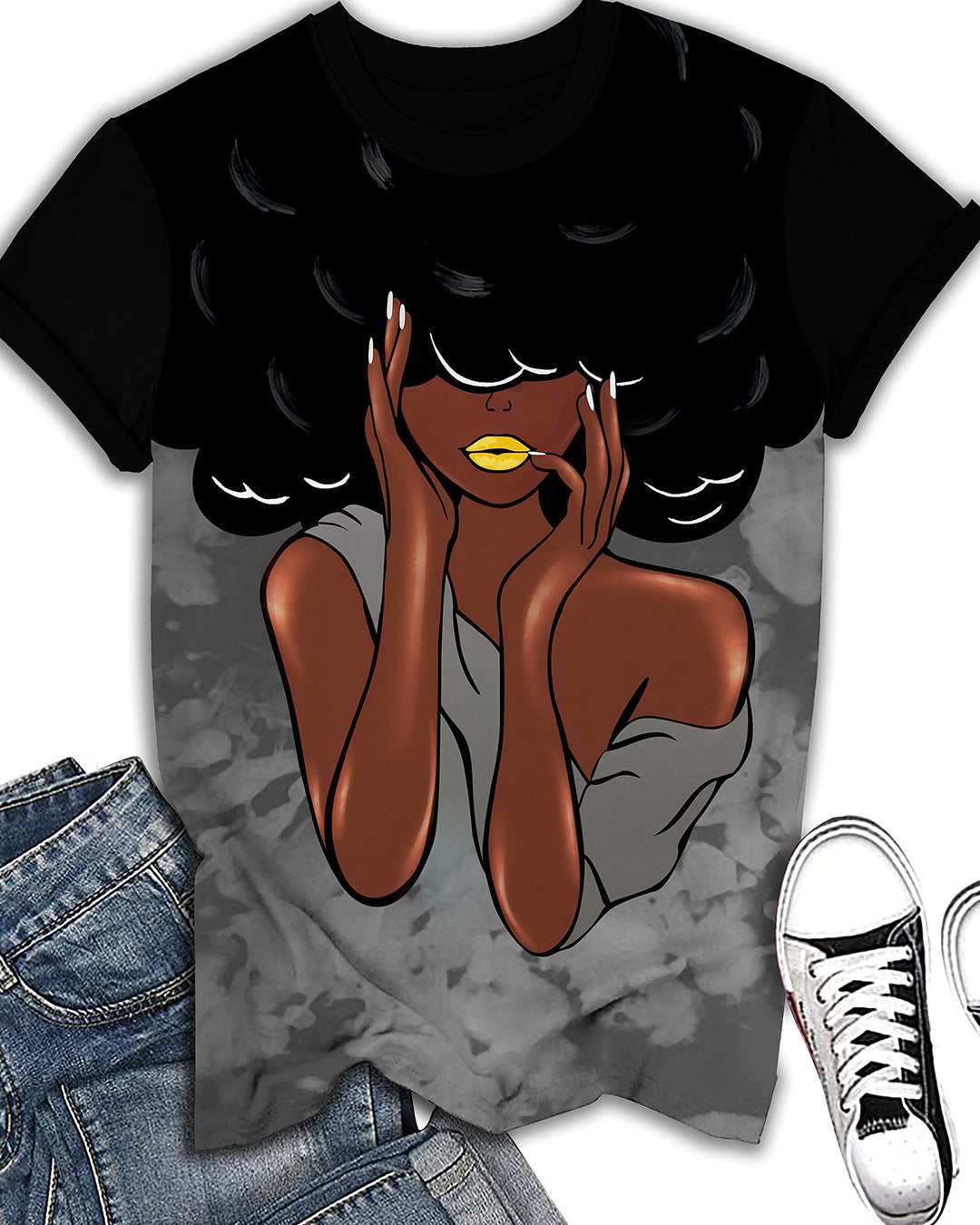 Brown Afro Cartoon Girl Short Sleeve Tshirt