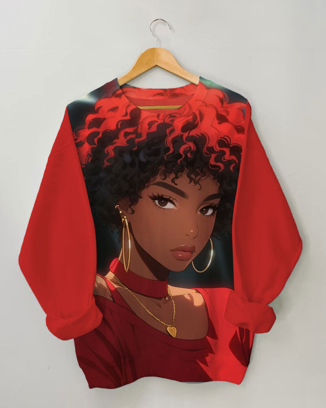 Women's Beautiful Afro girl Print Long-sleeve Sweatshirt