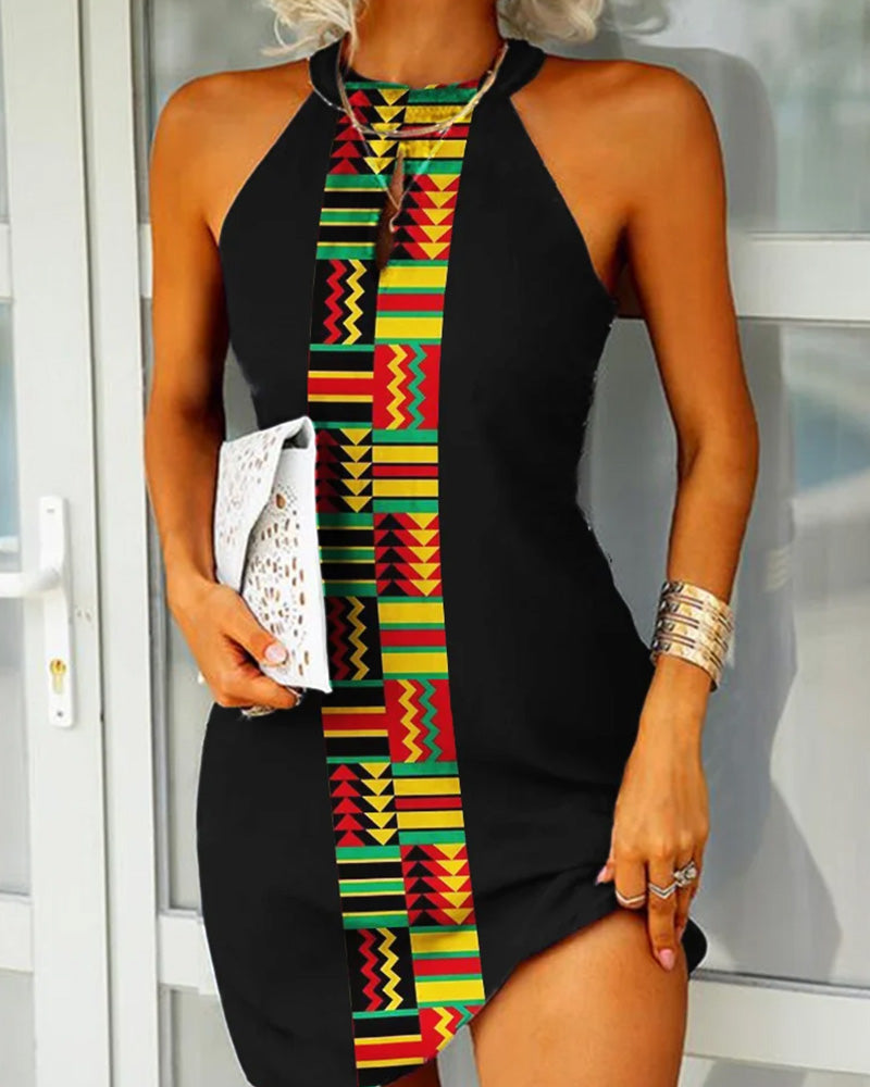 Contrast print halterneck dress