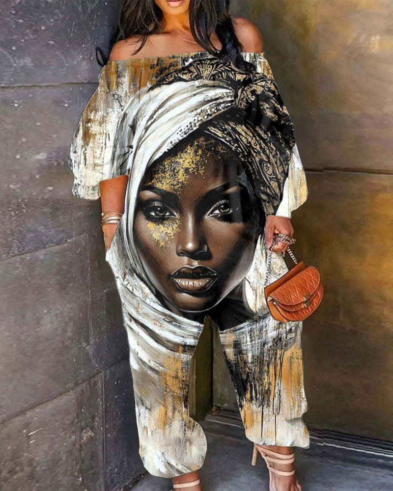Black Art One-shoulder Printed Jumpsuit