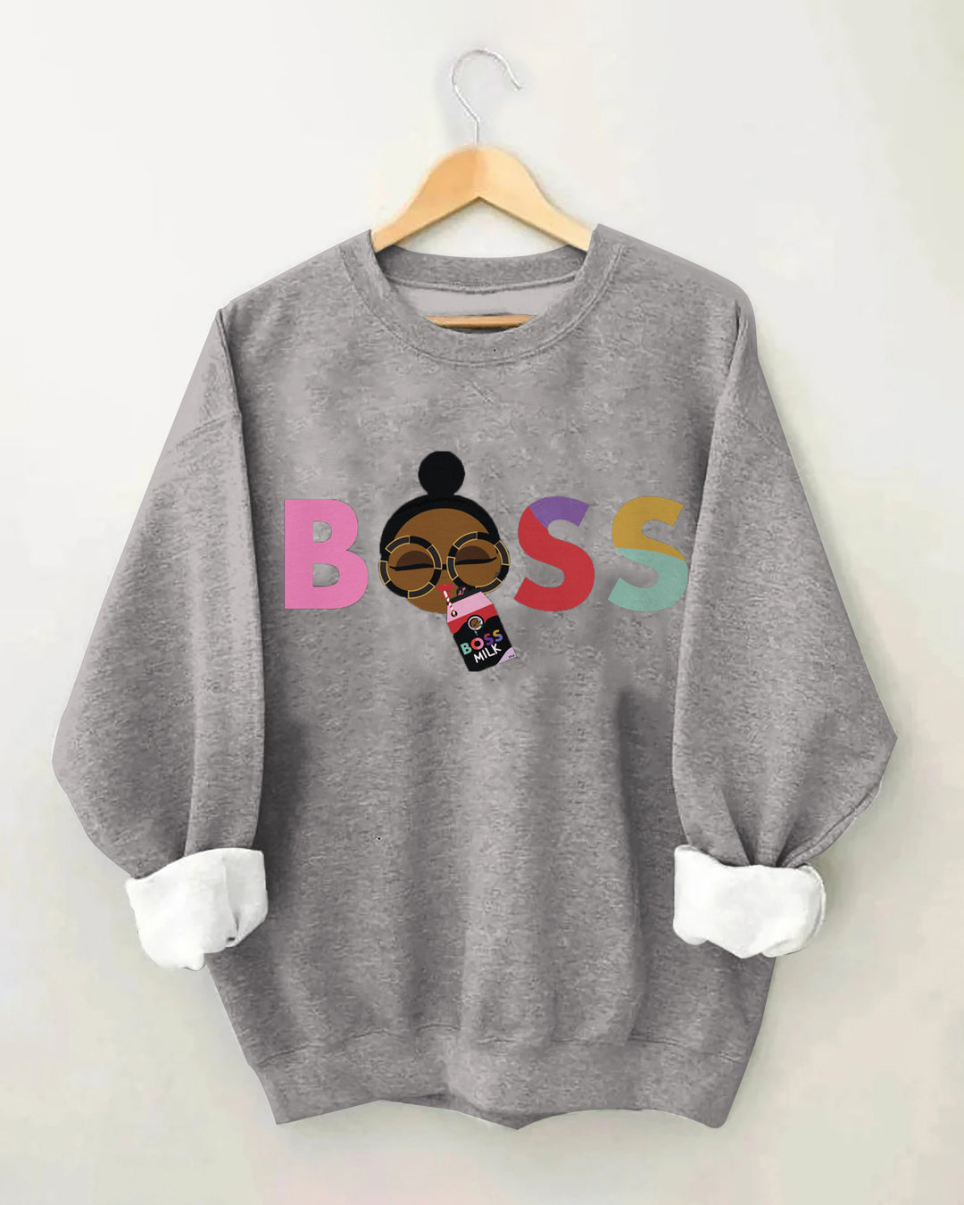 Boss Crew Neck Long Sleeve Casual Print Sweatshirt