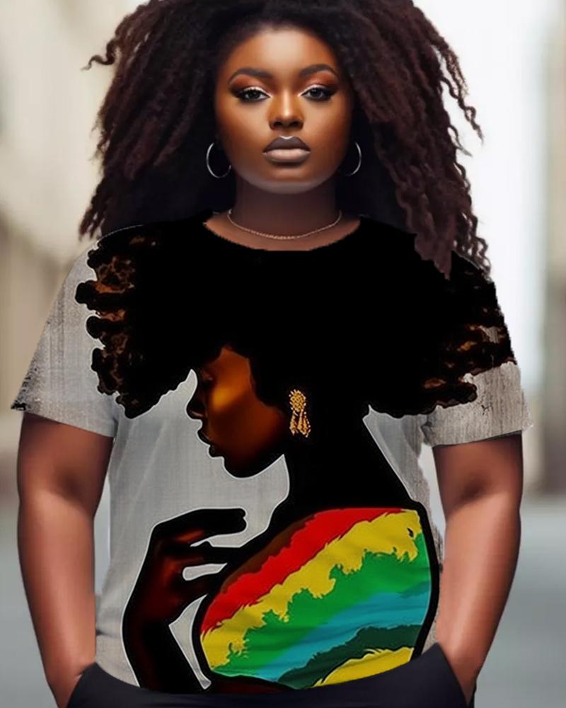 Black Girl Side Face Printed Short-sleeved T-shirt