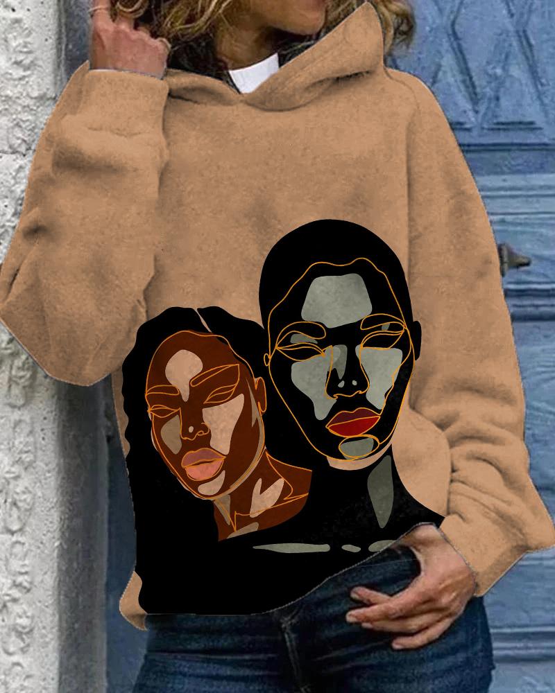 Artistic personality black head print women's hoodie