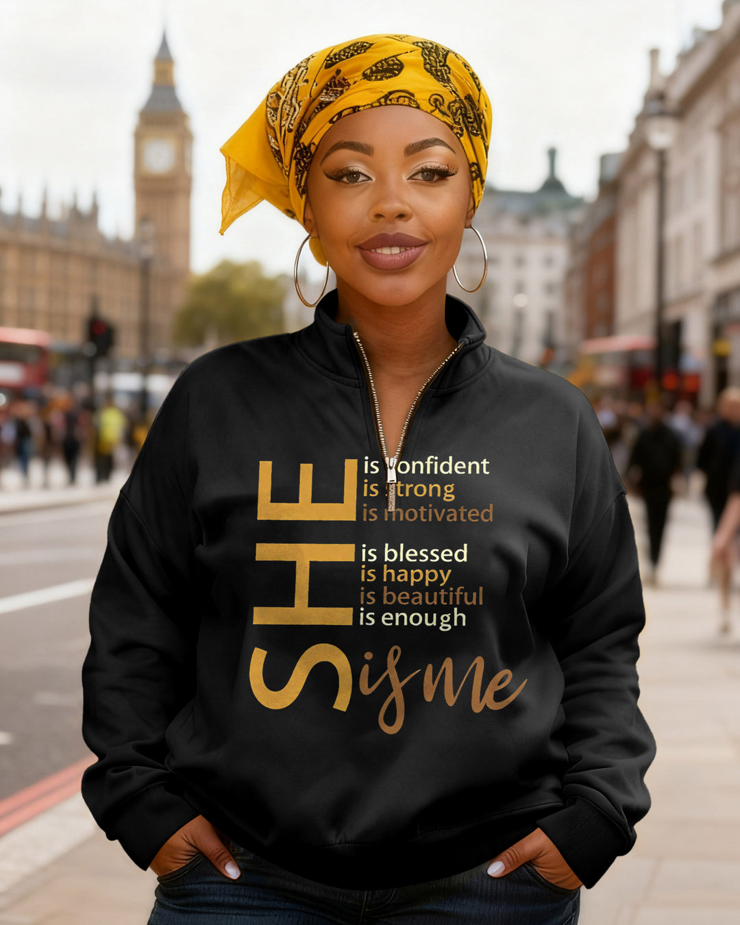 She Is Me I Am She Stand Collar Zip Up Long Sleeve Sweatshirt