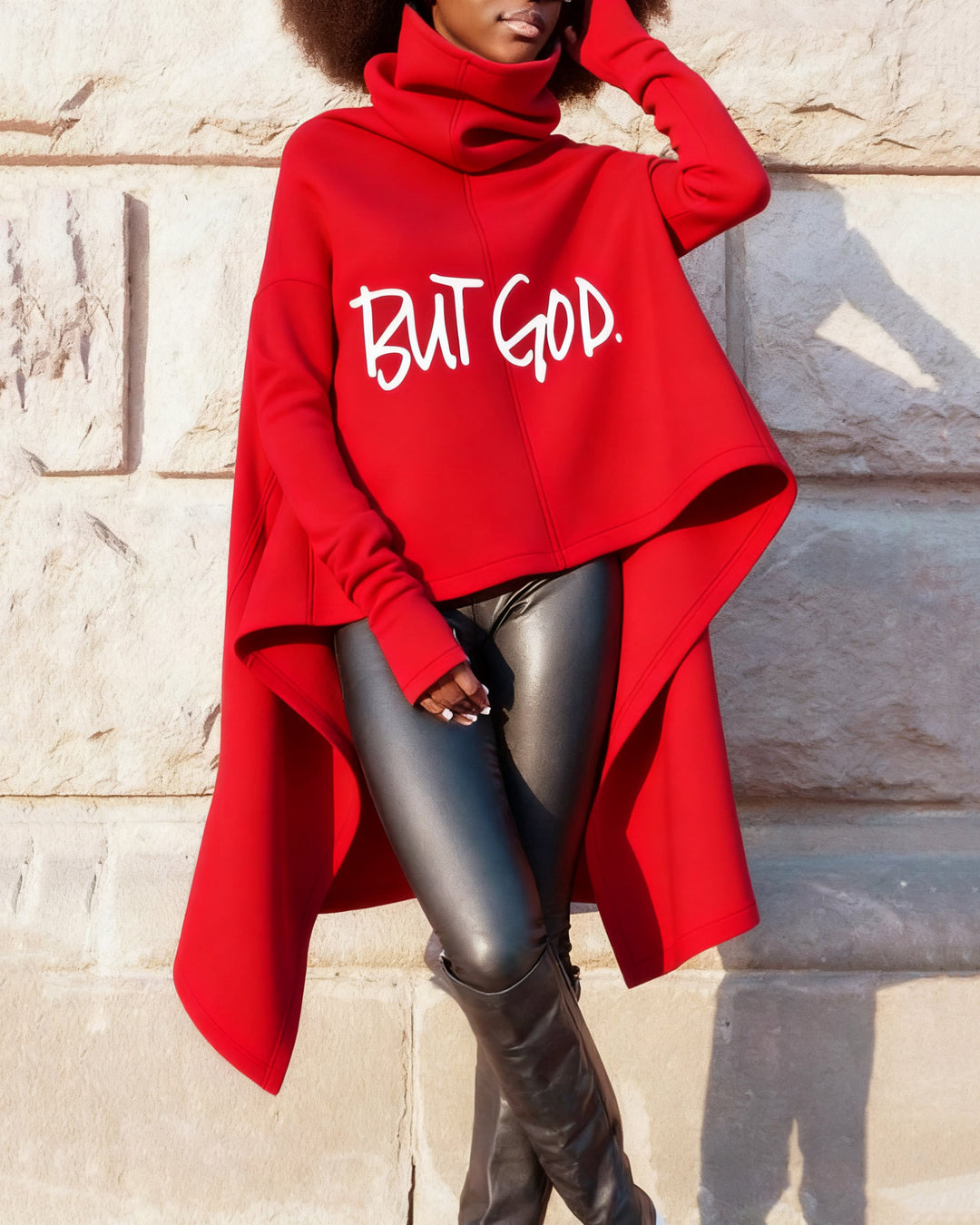 High Collar Pullover But God. Irregular Long Sleeve Warm Sweatshirt