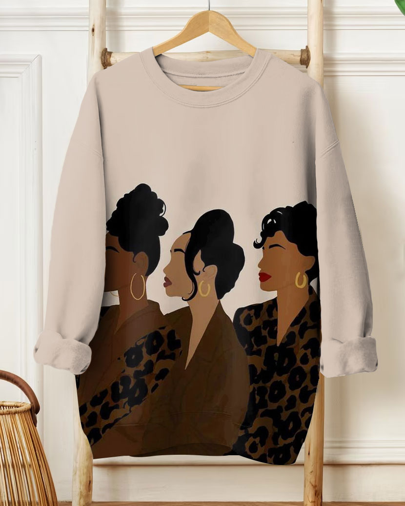 Women's Fashion Leopard Girls Print Long Sleeve Sweatshirt