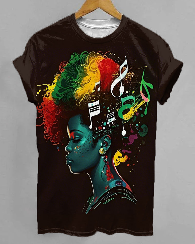 Juneteenth Black Girls Musical Notes Print T-Shirt