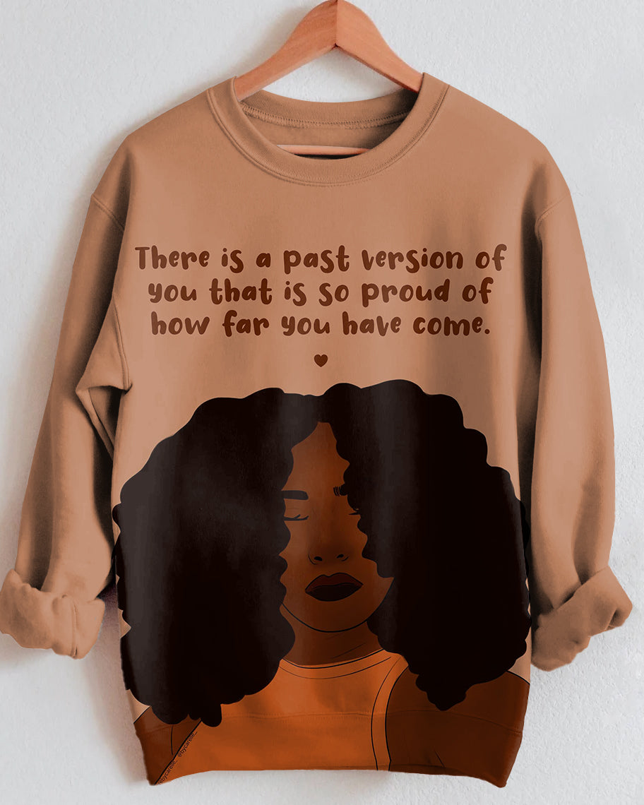 There Is A Past Version Of You Letter Cartoon Print Long Sleeve Sweatshirt