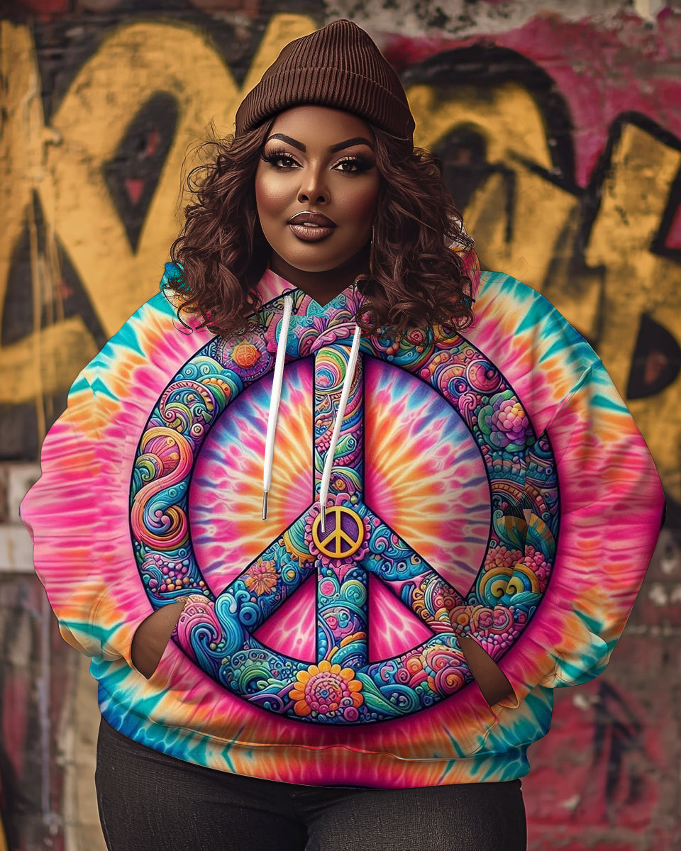 Women's Black Hippie Art Print Hoodie