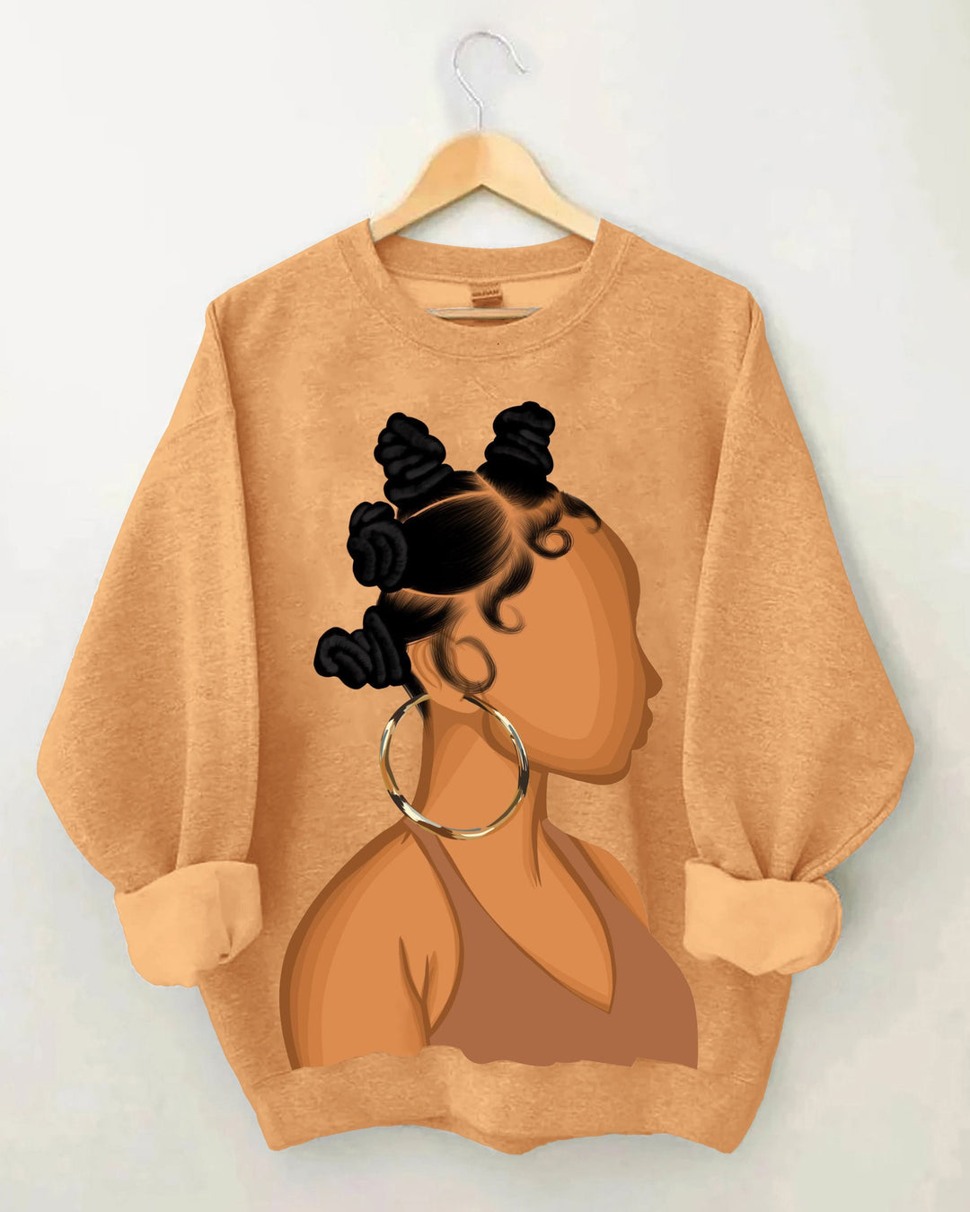 Curly Hair Headscarf Girl Long Sleeve Sweatshirt