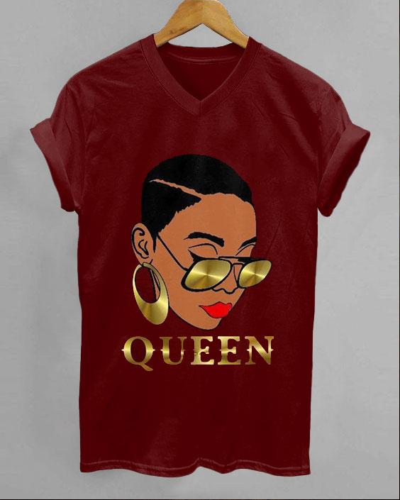 African American Queen V-neck Short Sleeve Tshirt