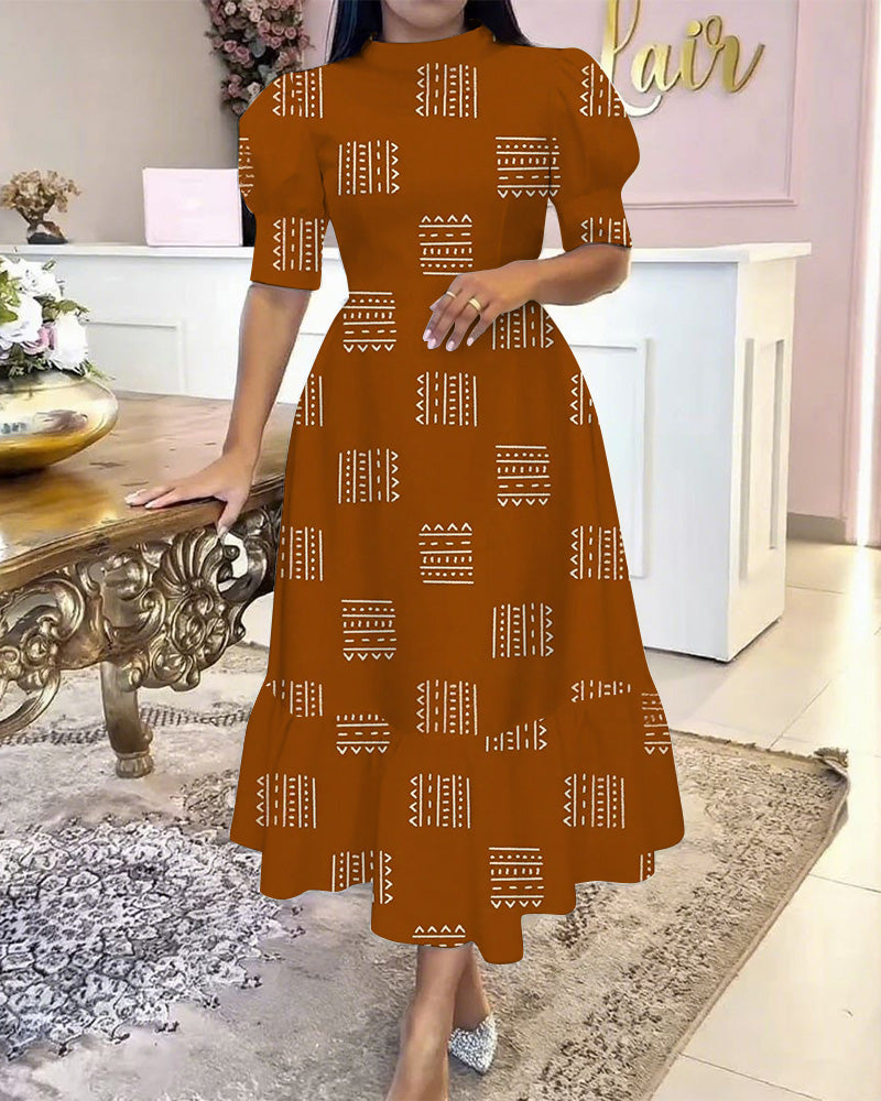 Ethnic Prints Puff-Sleeved Elegant Maxi Dress