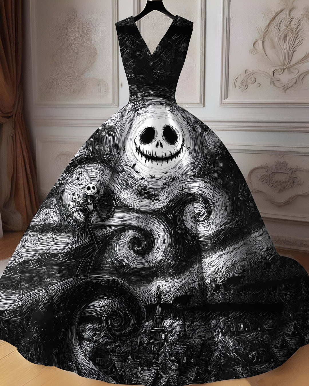 V-neck Van Gogh Jack Graffiti Wedding Maxi Dress