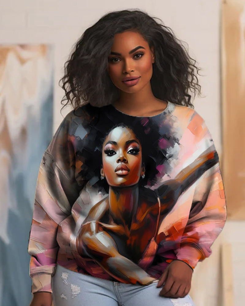 Black Girls Colorful Art Print Crew-neck Sweatshirt