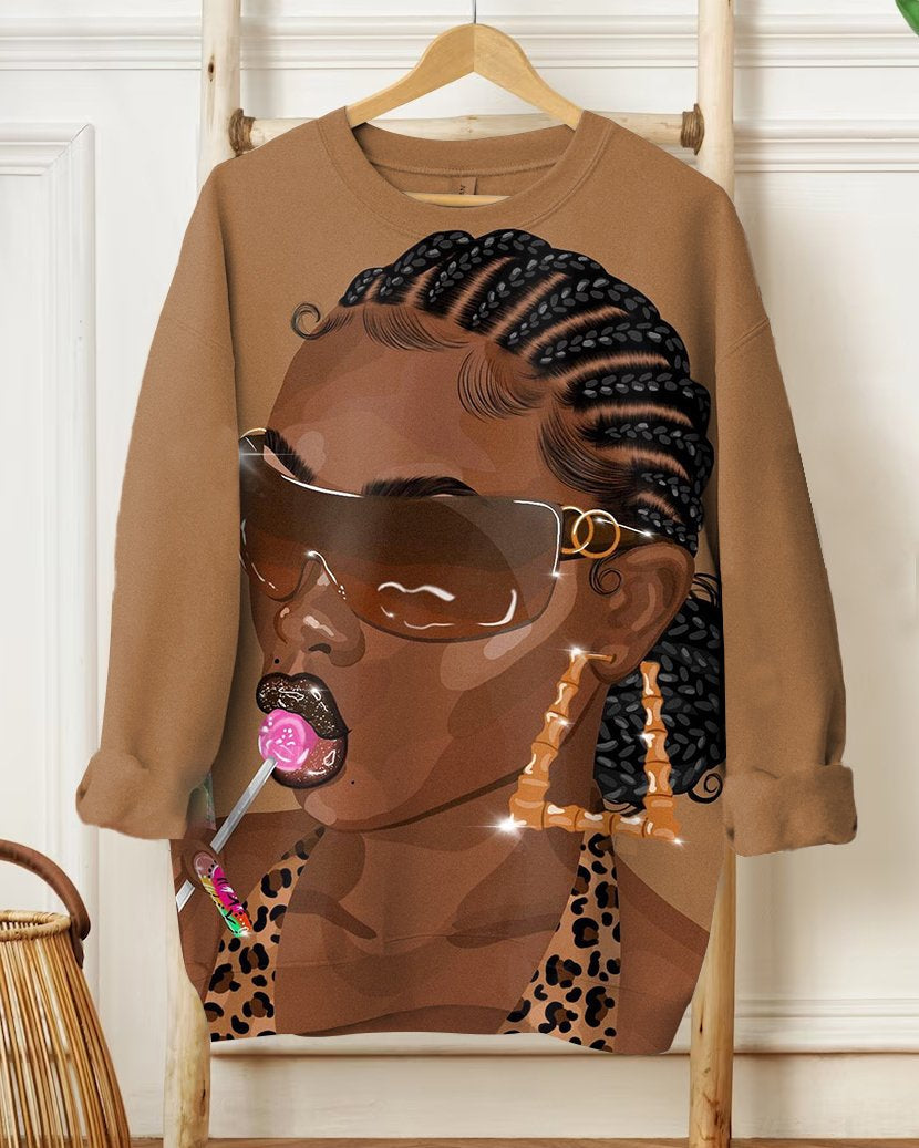 Sunglasses Lollipop Brown Women Long Sleeve Sweatshirt