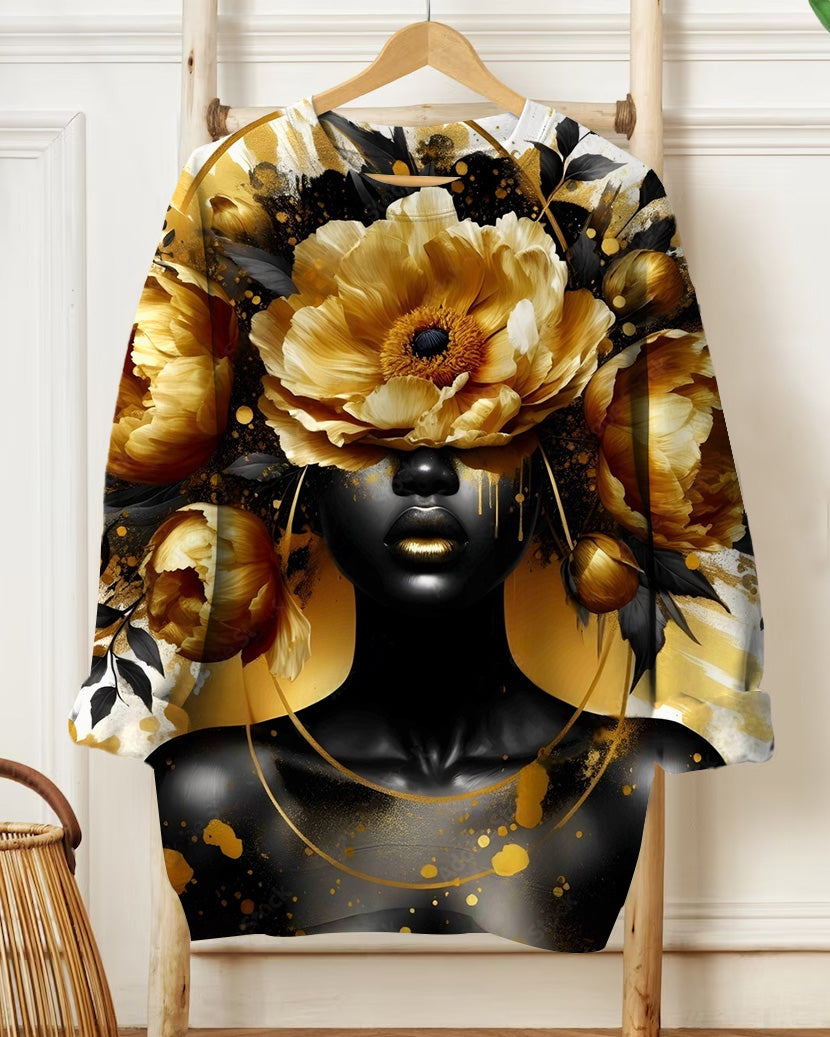 Art Portrait Illustration Printed Long-Sleeved Round-Neck Sweatshirt