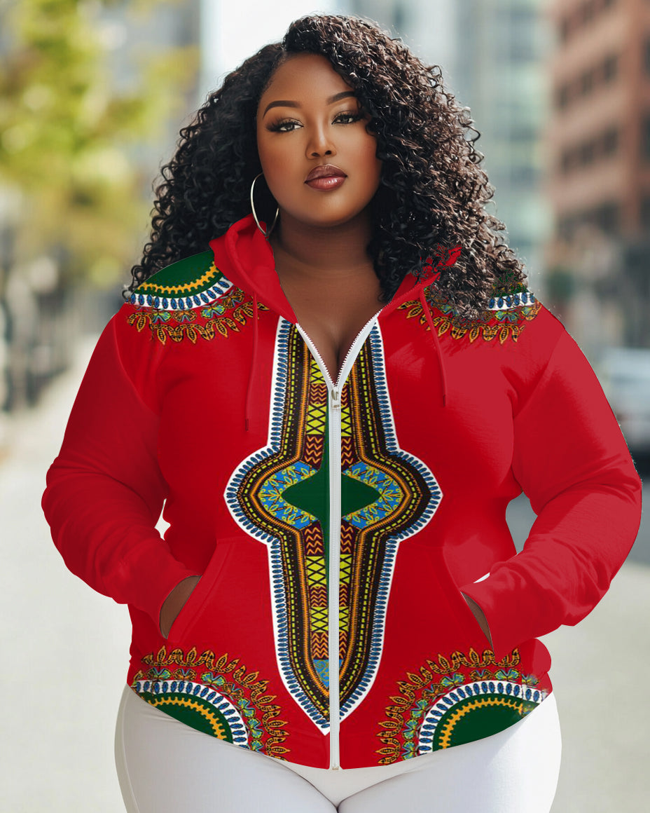 Ankara Super Wax Fabric Long Sleeve Zipper Hoodie