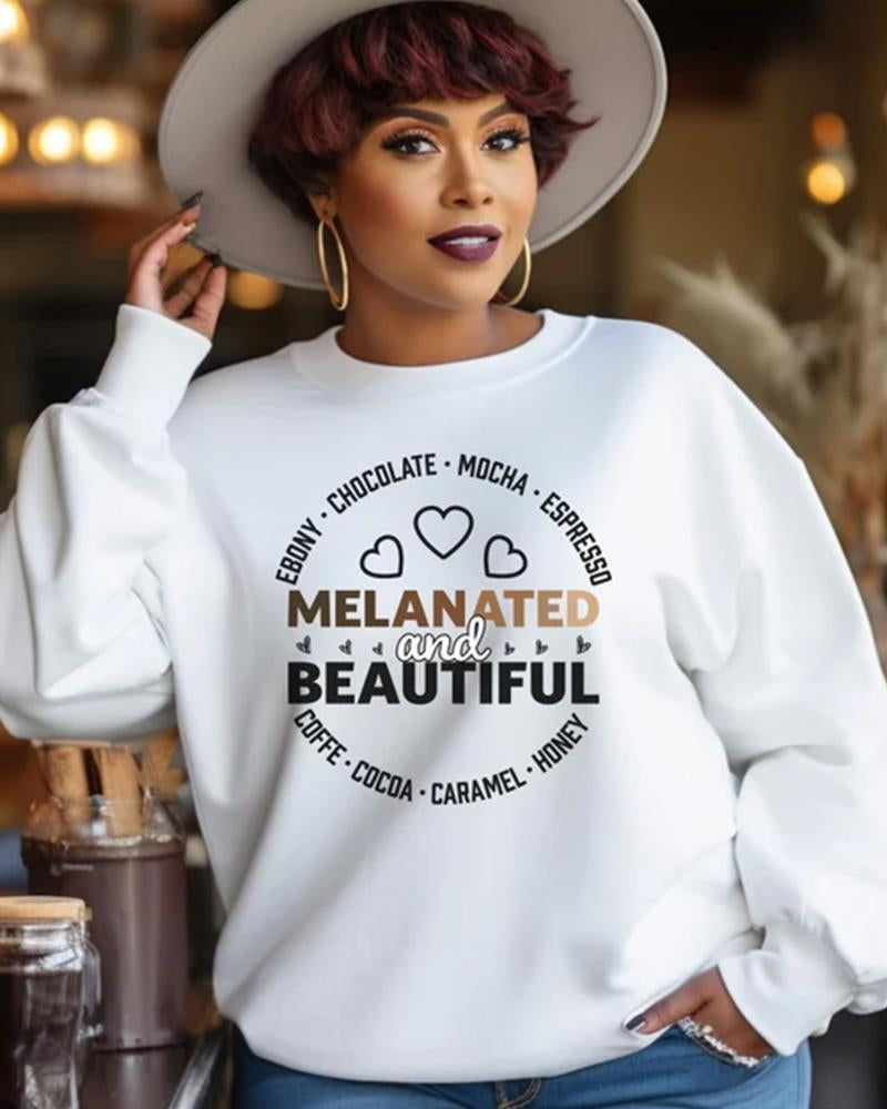 Casual Black Love Letter Printed Round Neck Sweatshirt