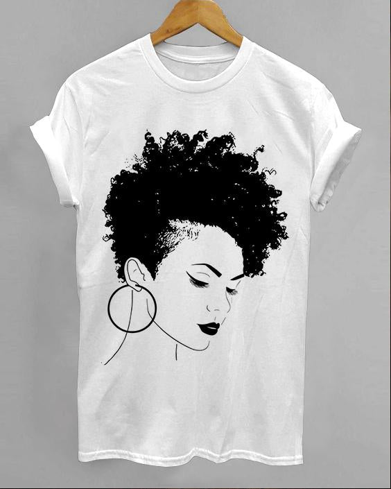 Curly Hair Women Round Neck Short Sleeve Shirt